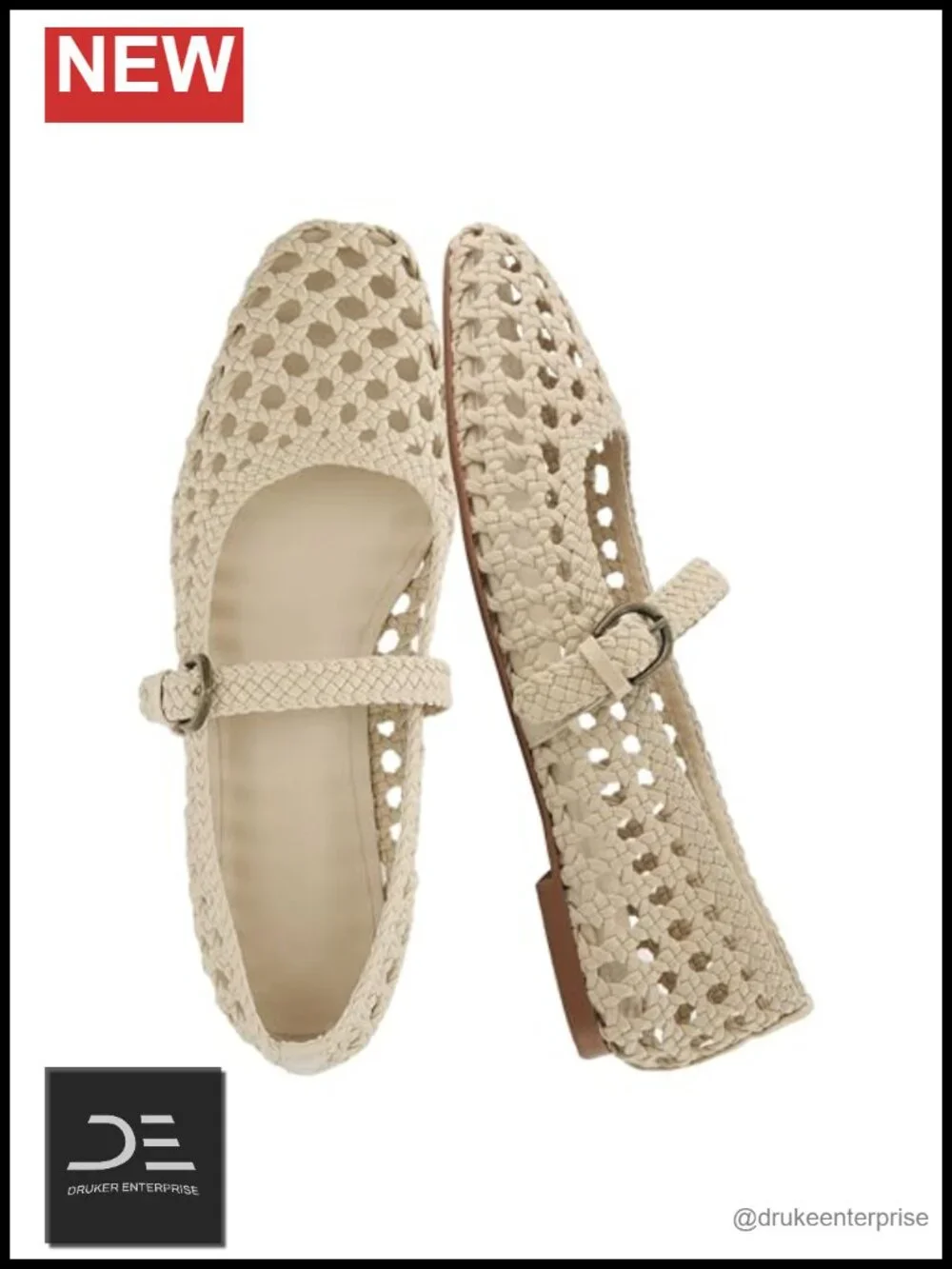 Hand Woven Vegan Leather Mary Jane Flats with Adjustable Buckle, Memory Foam